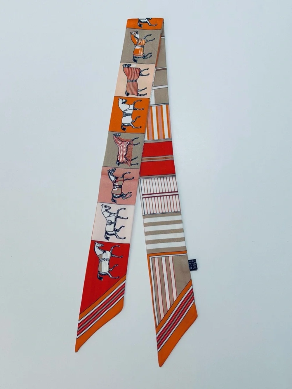 EQUESTRIAN SKINNY SCARF ORANGE STRIPE HAIR TIE BAG HANDLE WRAP NECK WRIST TIE